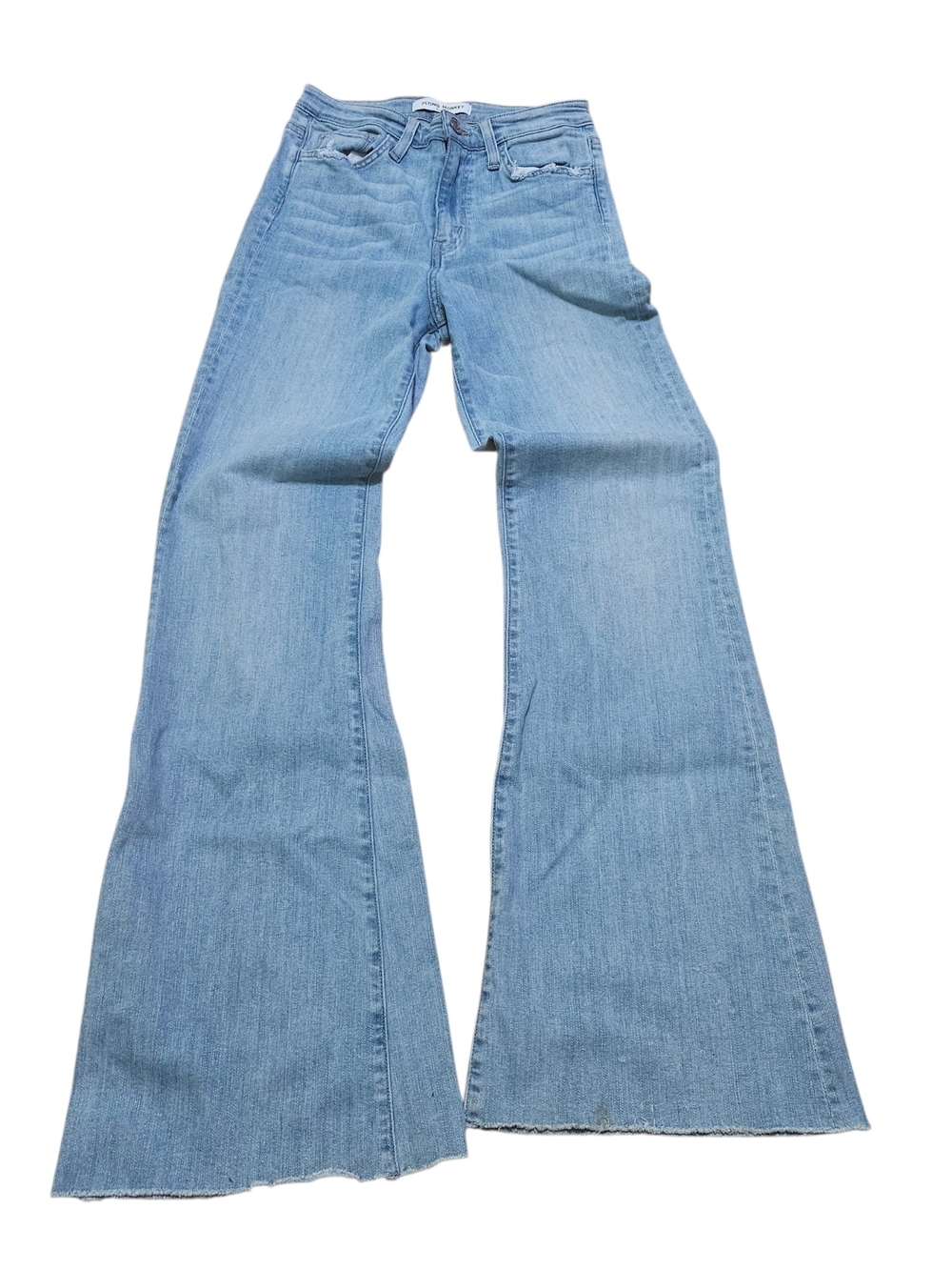 Flying Monkey Platinum Flare Jeans Womens Light Wash Raw Hem Stretch Denim  26